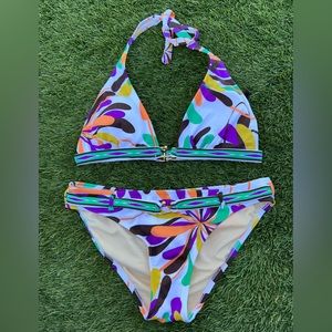 BCBGMAXAZRIA white multi color floral bikini with gold hardware size small